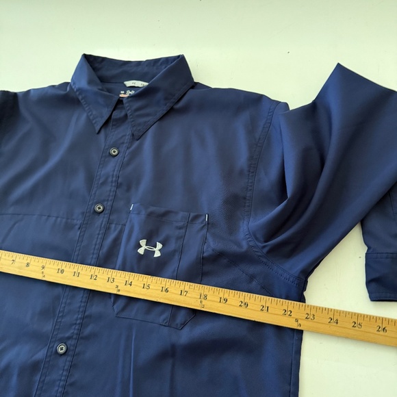 Under Armour All Seasons Navy Blue Polyester Long Sleeve Button Up Shirt LARGE - Picture 6 of 9
